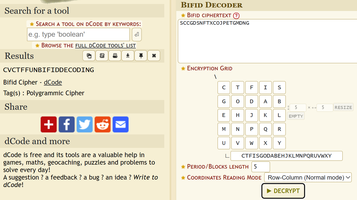 Bifid decoder