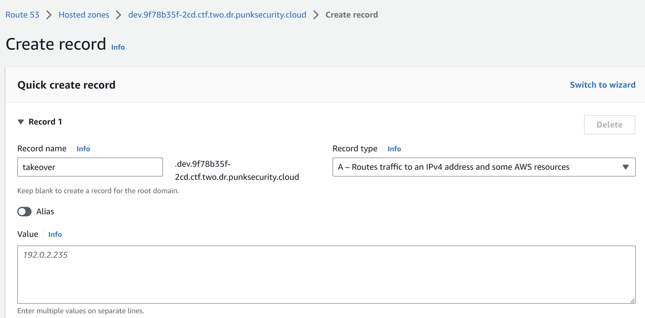 Pointing the subdomain to our server on AWS Route 53