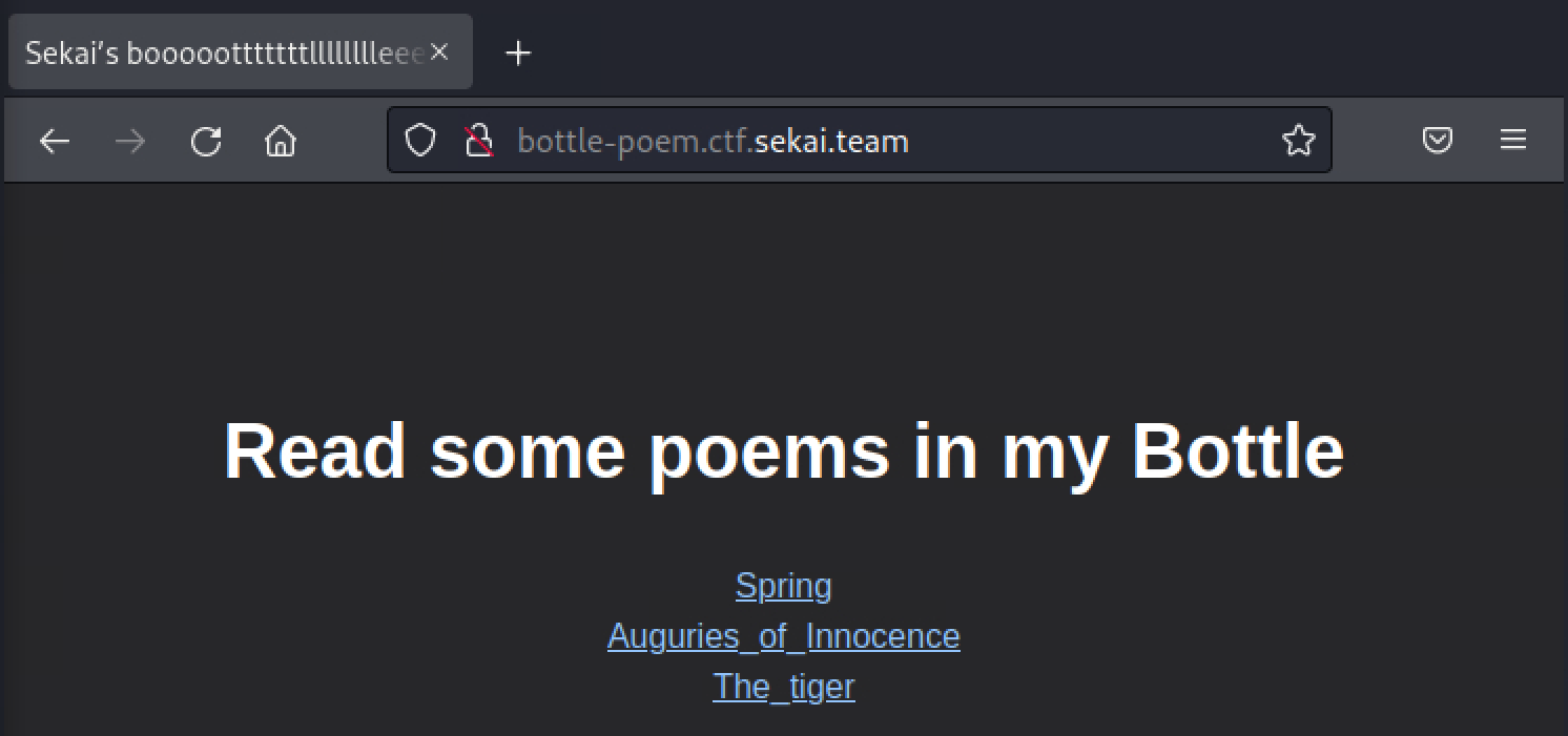 Bottle Poem index page.