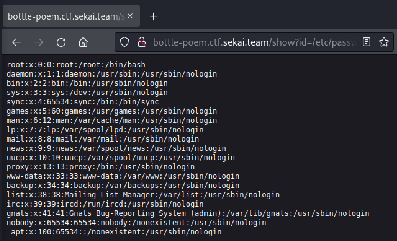/etc/passwd leaked.